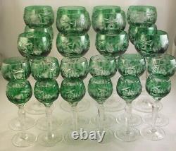 24pc Nachtmann Traube Crystal Green Wine Hocks Sherry Cordial Glasses Goblets