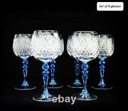 280ml/9.5oz Vintage handmade Cut Crystal Green Stem Wine Glasses, Set of 6 glass