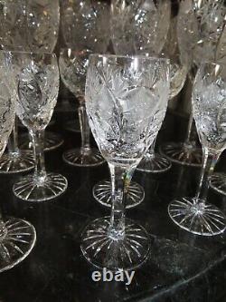 29 Vintage Crystal Hobstar Pattern heavy beautiful wine / champagne glasses