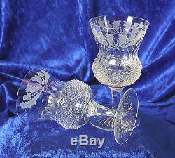 2x Edinburgh Crystal Thistle Wine / Water Glass 5.1 Tall First Quality & Signed
