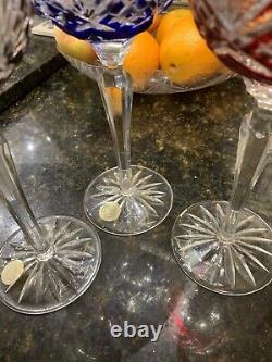 3 AJKA Colored Carloline Cut-To-Clear Blown Crystal Wine Stem Goblets Amethyst