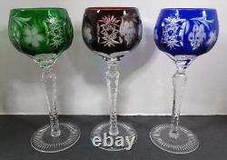 3 AJKA Crystal Cut to Clear 8 1/4 Wine Glasses Multicolor Exquisite