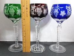 3 AJKA Crystal Cut to Clear 8 1/4 Wine Glasses Multicolor Exquisite