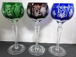 3 AJKA Crystal Cut to Clear 8 1/4 Wine Glasses Multicolor Exquisite