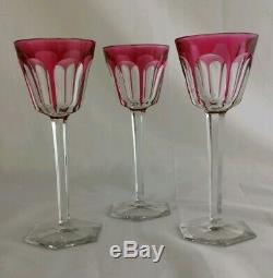 3 Beautiful Baccarat Crystal Ruby Rhine Harcourt Wine Glasses