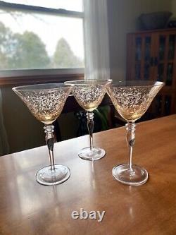 3 Rogaska Crystal Venetian Amber Water Wine Goblet Stem Glasses 8 1/4