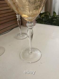 3 Rogaska Crystal Venetian Amber Water Wine Goblet Stem Glasses 8 1/4