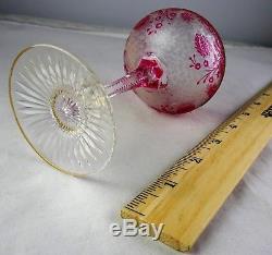 3 St. Louis Acid Cutback Cranberry Cut to Clear Glass Wine Goblets Rare Crystal
