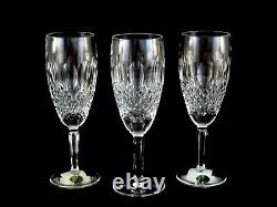 3 Waterford Crystal Colleen Tall Stem Champagne Flutes Wine Glasses