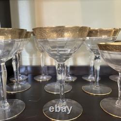 35 Piece Vintage Gold Encrusted Crystal Goblets Elegant Etched Rim Stemware