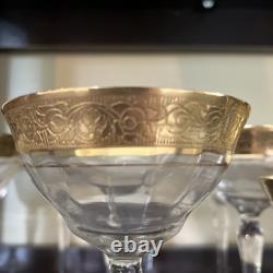 35 Piece Vintage Gold Encrusted Crystal Goblets Elegant Etched Rim Stemware