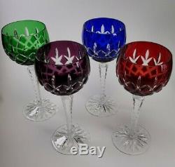 4 AJKA Arabella Color to Clear Crystal Wine Hock Stem Glasses 8 1/4 Tall
