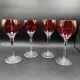 4 AJKA Castile Albinka Red Crystal Wine Goblet Glasses 8 1/4 Cut To Clear