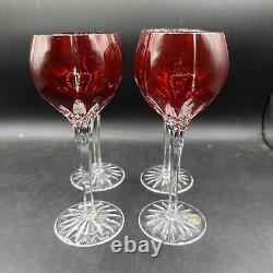 4 AJKA Castile Albinka Red Crystal Wine Goblet Glasses 8 1/4 Cut To Clear