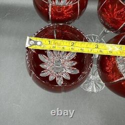 4 AJKA Castile Albinka Red Crystal Wine Goblet Glasses 8 1/4 Cut To Clear