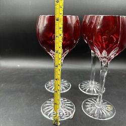 4 AJKA Castile Albinka Red Crystal Wine Goblet Glasses 8 1/4 Cut To Clear