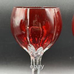 4 AJKA Castile Albinka Red Crystal Wine Goblet Glasses 8 1/4 Cut To Clear