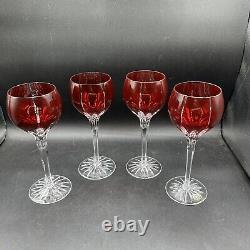 4 AJKA Castile Albinka Red Crystal Wine Goblet Glasses 8 1/4 Cut To Clear