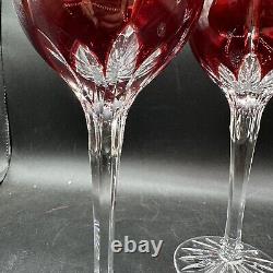 4 AJKA Castile Albinka Red Crystal Wine Goblet Glasses 8 1/4 Cut To Clear