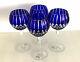 4 AJKA Castille Cobalt Blue Cased Cut to Clear crystal balloon wine goblets