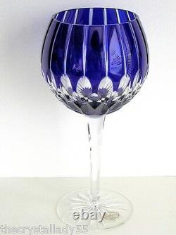 4 AJKA Castille Cobalt Blue Cased Cut to Clear crystal balloon wine goblets