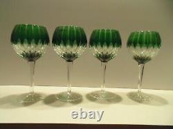 4 AJKA Castille Emerald Green cut to clear crystal balloon wine goblets