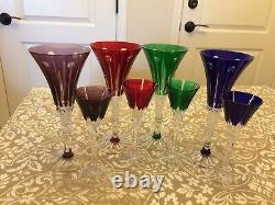 4 AJKA Castille Multi-Clr Crystal Cut to Clear Cordials & Wine Glasses Mint Cond