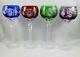 4 AJKA Cut Crystal Glass Hock Wine Goblets Marsala Blue Red Green Purple