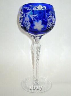 4 AJKA Cut Crystal Glass Hock Wine Goblets Marsala Blue Red Green Purple