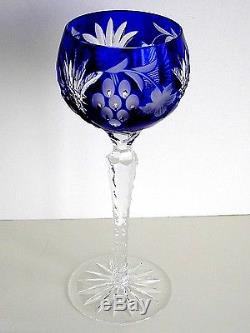 4 AJKA MARTISA cobalt blue cased cut to clear Hungarian crystal wine goblets