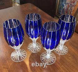 4 Ajka Castille Alberga Cobalt Blue Cut To Clear Ice Tea Wine Glass Water Goblet