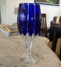 4 Ajka Castille Alberga Cobalt Blue Cut To Clear Ice Tea Wine Glass Water Goblet