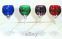 4 Ajka Castille Jewel Tone Cased Cut To Clear Crystal Modern Wine Goblets Nice