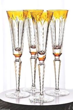 4 Ajka Faberge Grand Palais Yellow Gold Cased Crystal Wine Champagne Flutes New