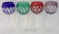 (4) Ajka Florderis Hand Cut To Clear Multi Color Crystal 8 Oz Wine Glasses