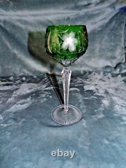 4 Ajka Marsala Cut To Clear Green Cased Crystal Wine Glasses Set Of 4