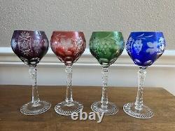 4 Ajka Marsala Multi Color Bohemian Glass Cut To Clear 8 1/4 Wine Hock Glasses