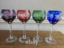 4 Ajka Marsala Multi Color Bohemian Glass Cut To Clear 8 1/4 Wine Hock Glasses