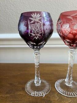 4 Ajka Marsala Multi Color Bohemian Glass Cut To Clear 8 1/4 Wine Hock Glasses