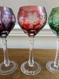 4 Ajka Marsala Multi Color Bohemian Glass Cut To Clear 8 1/4 Wine Hock Glasses