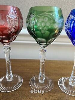 4 Ajka Marsala Multi Color Bohemian Glass Cut To Clear 8 1/4 Wine Hock Glasses