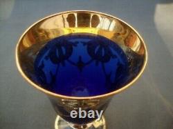 4 Arte Italica A1Z2 Cobalt Blue Gold Encrusted Crystal Wine Goblets 24k SC Line