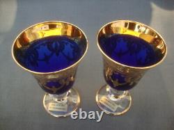 4 Arte Italica A1Z2 Cobalt Blue Gold Encrusted Crystal Wine Goblets 24k SC Line