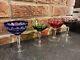 4 Beautiful Vintage Waterford Cut To Clear Colorful Crystal Wine Glasses