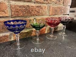 4 Beautiful Vintage Waterford Cut To Clear Colorful Crystal Wine Glasses