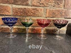 4 Beautiful Vintage Waterford Cut To Clear Colorful Crystal Wine Glasses