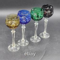 4 Bohemian Cordial Glasses Crystal Cut-to-Clear Wine Hocks 8.75 Multi-Color