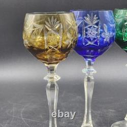 4 Bohemian Cordial Glasses Crystal Cut-to-Clear Wine Hocks 8.75 Multi-Color