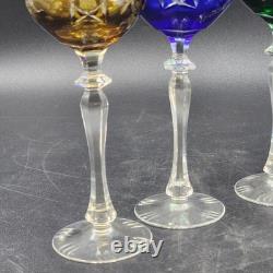 4 Bohemian Cordial Glasses Crystal Cut-to-Clear Wine Hocks 8.75 Multi-Color
