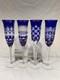 4 Bohemian Czech Cobalt Blue Cut to Clear Wine Stem Champagne Flute Glass 9.5